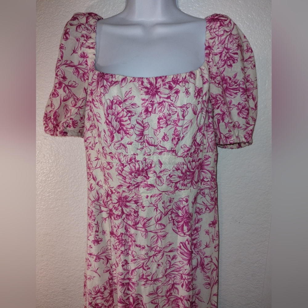 LONDON TIMES Pink and Cream Print Dress sz 10 Linen Blend